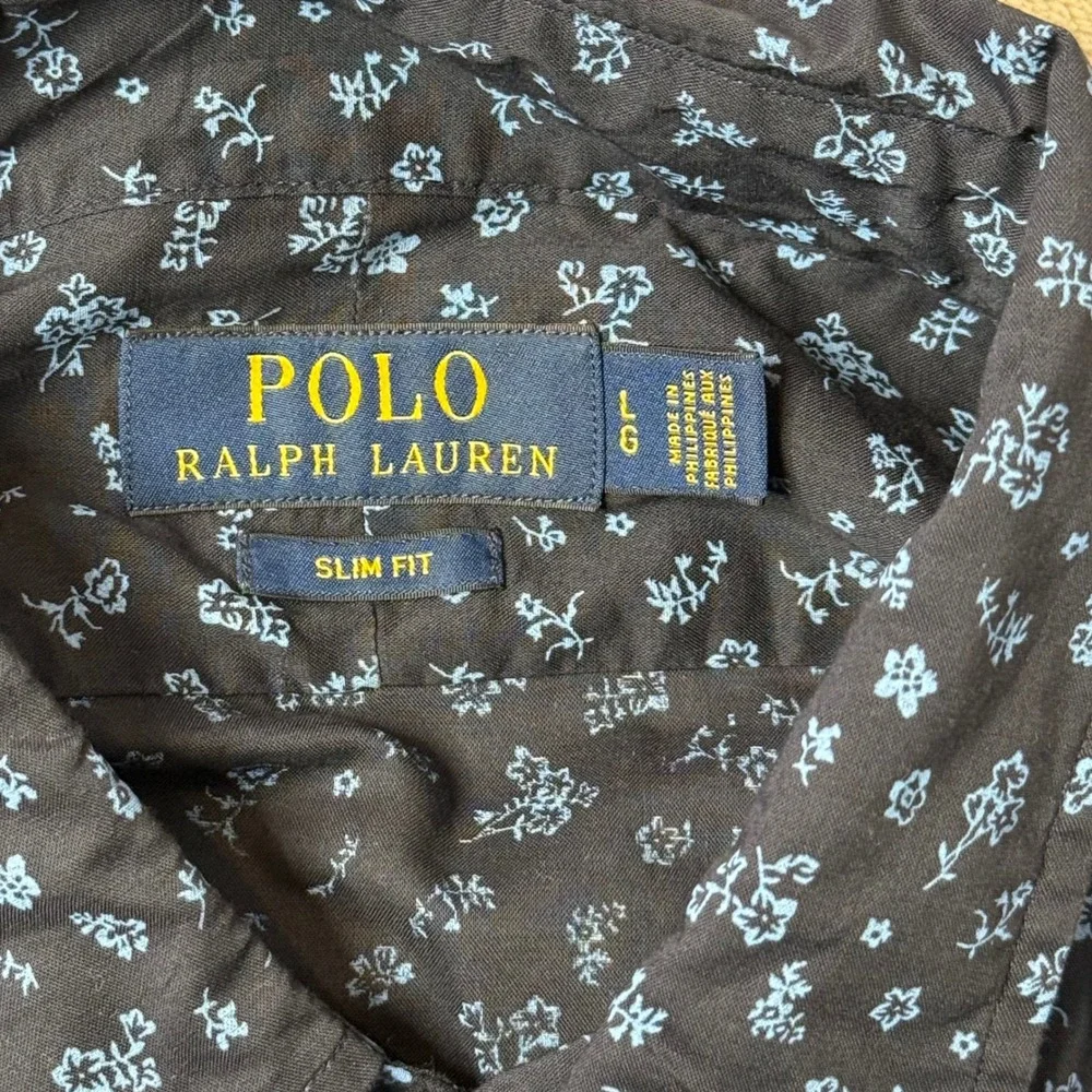 Polo Ralph Lauren Slim Fit All Over Floral Print Button Shirt Men L Blue‎ Pony